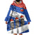 Chile Christmas Wearable Blanket Hoodie with Moai Statues Santa Hats Snowflakes and Flag Colors Design - Wonder Print Shop