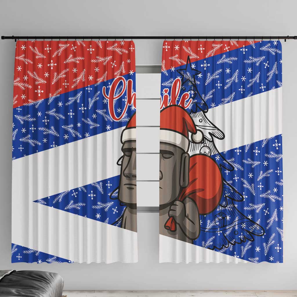 Chile Christmas Window Curtain with Moai Statues Santa Hats Snowflakes and Flag Colors Design - Wonder Print Shop