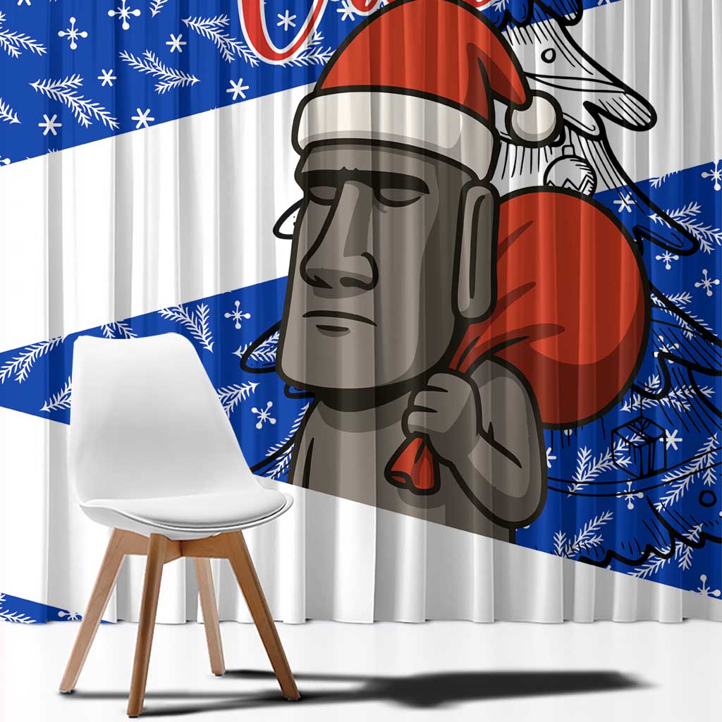 Chile Christmas Window Curtain with Moai Statues Santa Hats Snowflakes and Flag Colors Design - Wonder Print Shop
