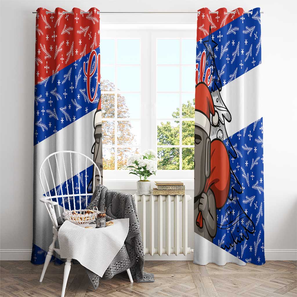 Chile Christmas Window Curtain with Moai Statues Santa Hats Snowflakes and Flag Colors Design - Wonder Print Shop