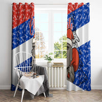 Chile Christmas Window Curtain with Moai Statues Santa Hats Snowflakes and Flag Colors Design - Wonder Print Shop
