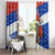 Chile Christmas Window Curtain with Moai Statues Santa Hats Snowflakes and Flag Colors Design - Wonder Print Shop