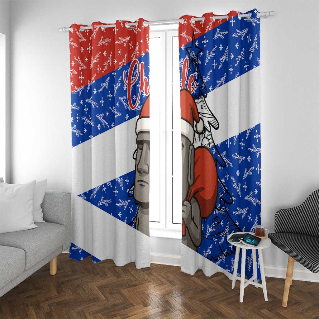 Chile Christmas Window Curtain with Moai Statues Santa Hats Snowflakes and Flag Colors Design - Wonder Print Shop