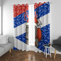 Chile Christmas Window Curtain with Moai Statues Santa Hats Snowflakes and Flag Colors Design - Wonder Print Shop