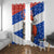 Chile Christmas Window Curtain with Moai Statues Santa Hats Snowflakes and Flag Colors Design - Wonder Print Shop
