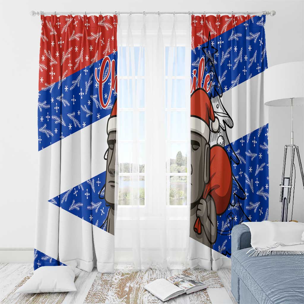 Chile Christmas Window Curtain with Moai Statues Santa Hats Snowflakes and Flag Colors Design - Wonder Print Shop