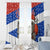 Chile Christmas Window Curtain with Moai Statues Santa Hats Snowflakes and Flag Colors Design - Wonder Print Shop
