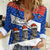 Chile Christmas Women Casual Shirt with Moai Statues Santa Hats Snowflakes and Flag Colors Design - Wonder Print Shop