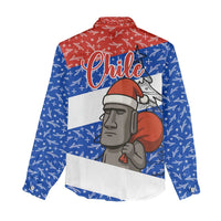 Chile Christmas Women Casual Shirt with Moai Statues Santa Hats Snowflakes and Flag Colors Design - Wonder Print Shop