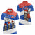 Chile Christmas Women Polo Shirt with Moai Statues Santa Hats Snowflakes and Flag Colors Design - Wonder Print Shop