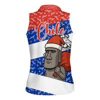 Chile Christmas Women Sleeveless Polo Shirt with Moai Statues Santa Hats Snowflakes and Flag Colors Design - Wonder Print Shop