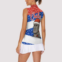 Chile Christmas Women Sleeveless Polo Shirt with Moai Statues Santa Hats Snowflakes and Flag Colors Design - Wonder Print Shop
