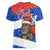 Chile Christmas Women V-Neck T-Shirt with Moai Statues Santa Hats Snowflakes and Flag Colors Design - Wonder Print Shop