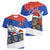 Chile Christmas Women V-Neck T-Shirt with Moai Statues Santa Hats Snowflakes and Flag Colors Design - Wonder Print Shop