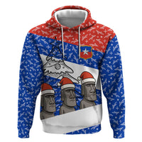 Chile Christmas Zip Hoodie with Moai Statues Santa Hats Snowflakes and Flag Colors Design - Wonder Print Shop
