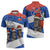 Chile Christmas Zipper Polo Shirt with Moai Statues Santa Hats Snowflakes and Flag Colors Design - Wonder Print Shop