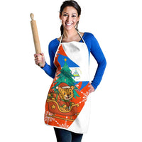 Nicaragua Christmas Apron with Jaguar in Sleigh Christmas Tree Snowflakes and Flag Colors Design - Wonder Print Shop