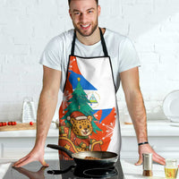 Nicaragua Christmas Apron with Jaguar in Sleigh Christmas Tree Snowflakes and Flag Colors Design - Wonder Print Shop