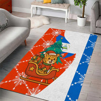Nicaragua Christmas Area Rug with Jaguar in Sleigh Christmas Tree Snowflakes and Flag Colors Design - Wonder Print Shop