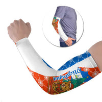 Nicaragua Christmas Arm Sleeves with Jaguar in Sleigh Christmas Tree Snowflakes and Flag Colors Design - Wonder Print Shop