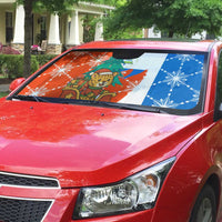 Nicaragua Christmas Auto Sun Shade with Jaguar in Sleigh Christmas Tree Snowflakes and Flag Colors Design - Wonder Print Shop