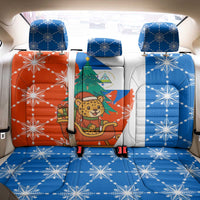 Nicaragua Christmas Back Car Seat Cover with Jaguar in Sleigh Christmas Tree Snowflakes and Flag Colors Design - Wonder Print Shop