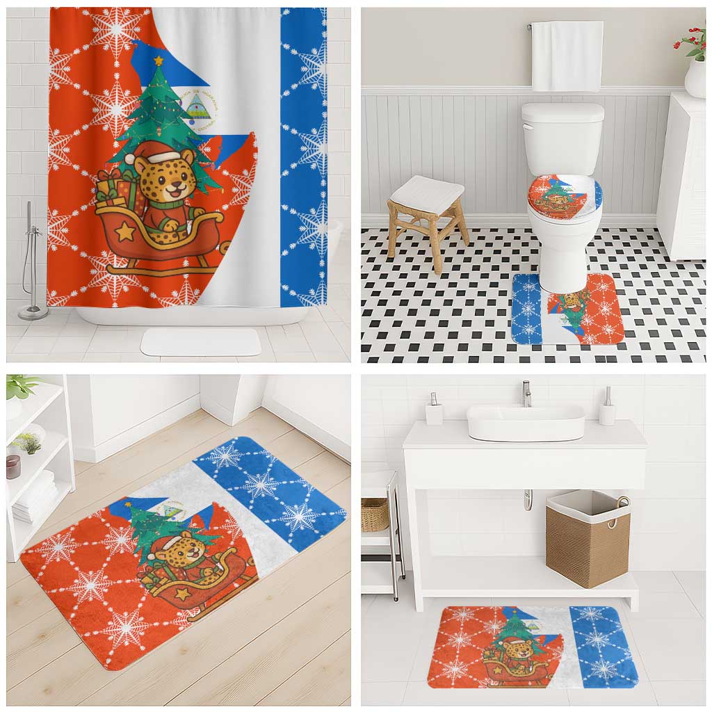 Nicaragua Christmas Bathroom Set with Jaguar in Sleigh Christmas Tree Snowflakes and Flag Colors Design - Wonder Print Shop