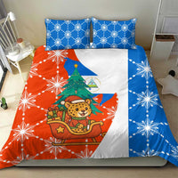Nicaragua Christmas Bedding Set with Jaguar in Sleigh Christmas Tree Snowflakes and Flag Colors Design - Wonder Print Shop