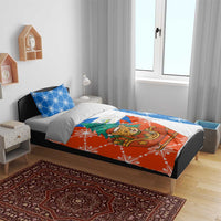 Nicaragua Christmas Bedding Set with Jaguar in Sleigh Christmas Tree Snowflakes and Flag Colors Design - Wonder Print Shop