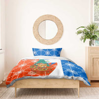 Nicaragua Christmas Bedding Set with Jaguar in Sleigh Christmas Tree Snowflakes and Flag Colors Design - Wonder Print Shop