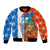 Nicaragua Christmas Bomber Jacket with Jaguar in Sleigh Christmas Tree Snowflakes and Flag Colors Design - Wonder Print Shop