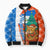 Nicaragua Christmas Bomber Puffer Jacket with Jaguar in Sleigh Christmas Tree Snowflakes and Flag Colors Design - Wonder Print Shop