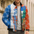 Nicaragua Christmas Bomber Puffer Jacket with Jaguar in Sleigh Christmas Tree Snowflakes and Flag Colors Design - Wonder Print Shop