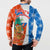 Nicaragua Christmas Button Sweatshirt with Jaguar in Sleigh Christmas Tree Snowflakes and Flag Colors Design - Wonder Print Shop
