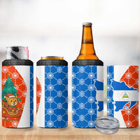 Nicaragua Christmas 4 in 1 Can Cooler Tumbler with Jaguar in Sleigh Christmas Tree Snowflakes and Flag Colors Design - Wonder Print Shop