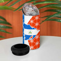 Nicaragua Christmas 4 in 1 Can Cooler Tumbler with Jaguar in Sleigh Christmas Tree Snowflakes and Flag Colors Design - Wonder Print Shop