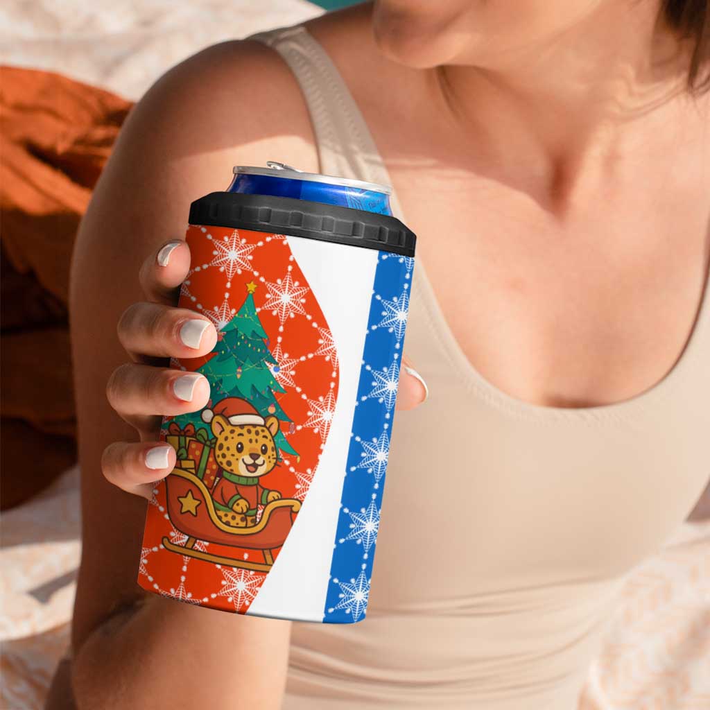Nicaragua Christmas 4 in 1 Can Cooler Tumbler with Jaguar in Sleigh Christmas Tree Snowflakes and Flag Colors Design - Wonder Print Shop