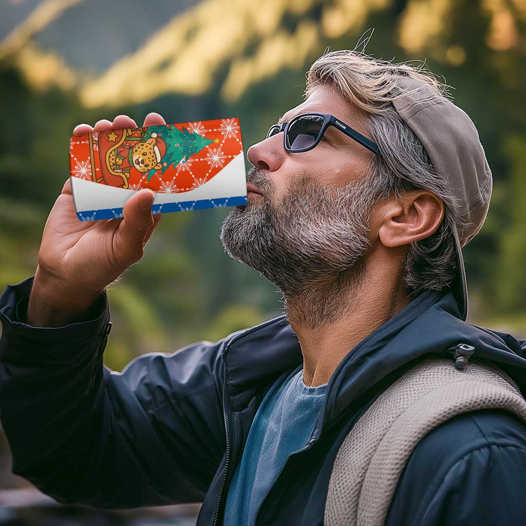 Nicaragua Christmas 4 in 1 Can Cooler Tumbler with Jaguar in Sleigh Christmas Tree Snowflakes and Flag Colors Design - Wonder Print Shop