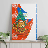 Nicaragua Christmas Canvas Wall Art with Jaguar in Sleigh Christmas Tree Snowflakes and Flag Colors Design - Wonder Print Shop