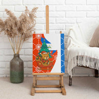 Nicaragua Christmas Canvas Wall Art with Jaguar in Sleigh Christmas Tree Snowflakes and Flag Colors Design - Wonder Print Shop