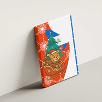 Nicaragua Christmas Canvas Wall Art with Jaguar in Sleigh Christmas Tree Snowflakes and Flag Colors Design - Wonder Print Shop