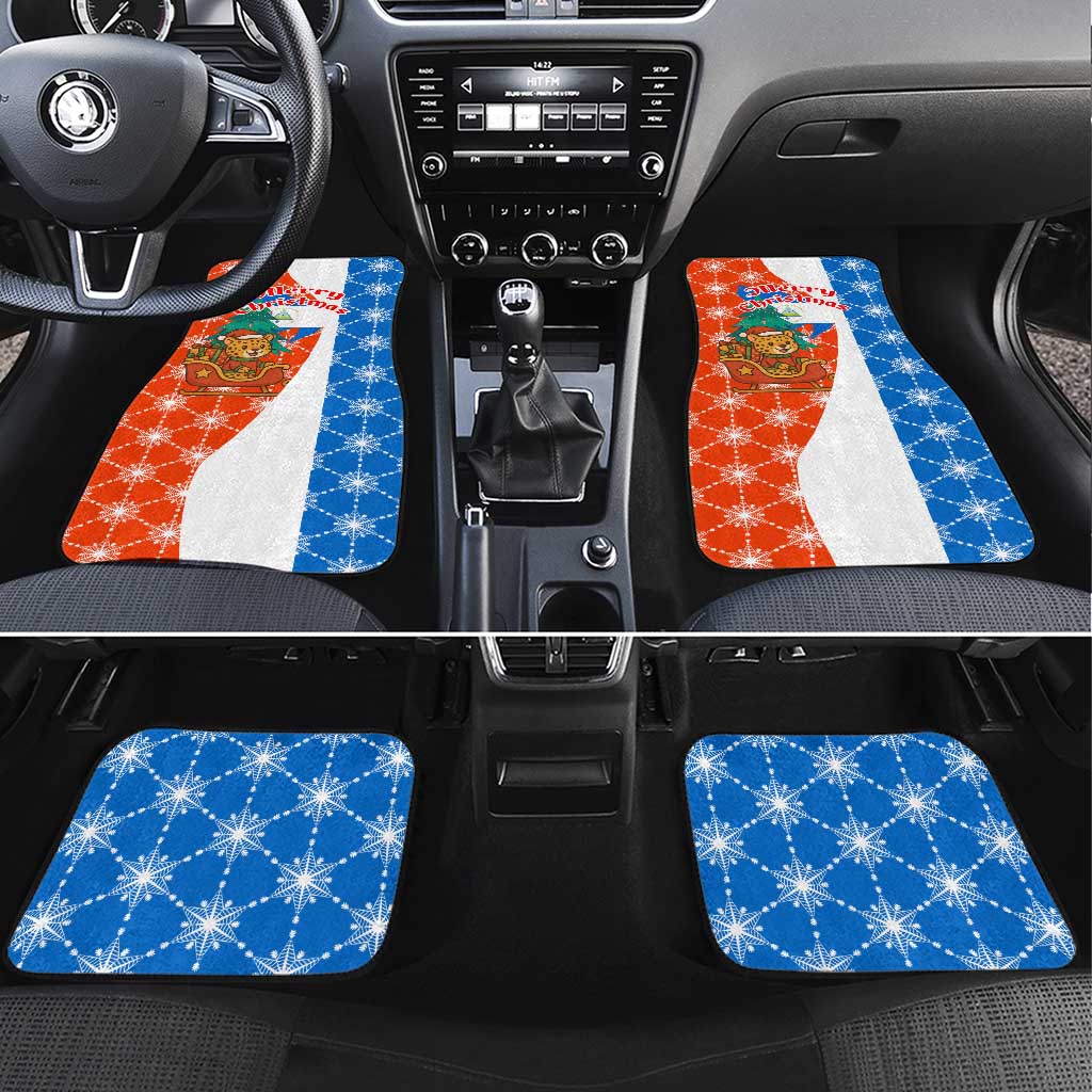 Nicaragua Christmas Car Mats with Jaguar in Sleigh Christmas Tree Snowflakes and Flag Colors Design - Wonder Print Shop