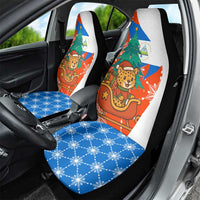Nicaragua Christmas Car Seat Cover with Jaguar in Sleigh Christmas Tree Snowflakes and Flag Colors Design - Wonder Print Shop