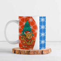 Nicaragua Christmas Ceramic Mug with Jaguar in Sleigh Christmas Tree Snowflakes and Flag Colors Design - Wonder Print Shop