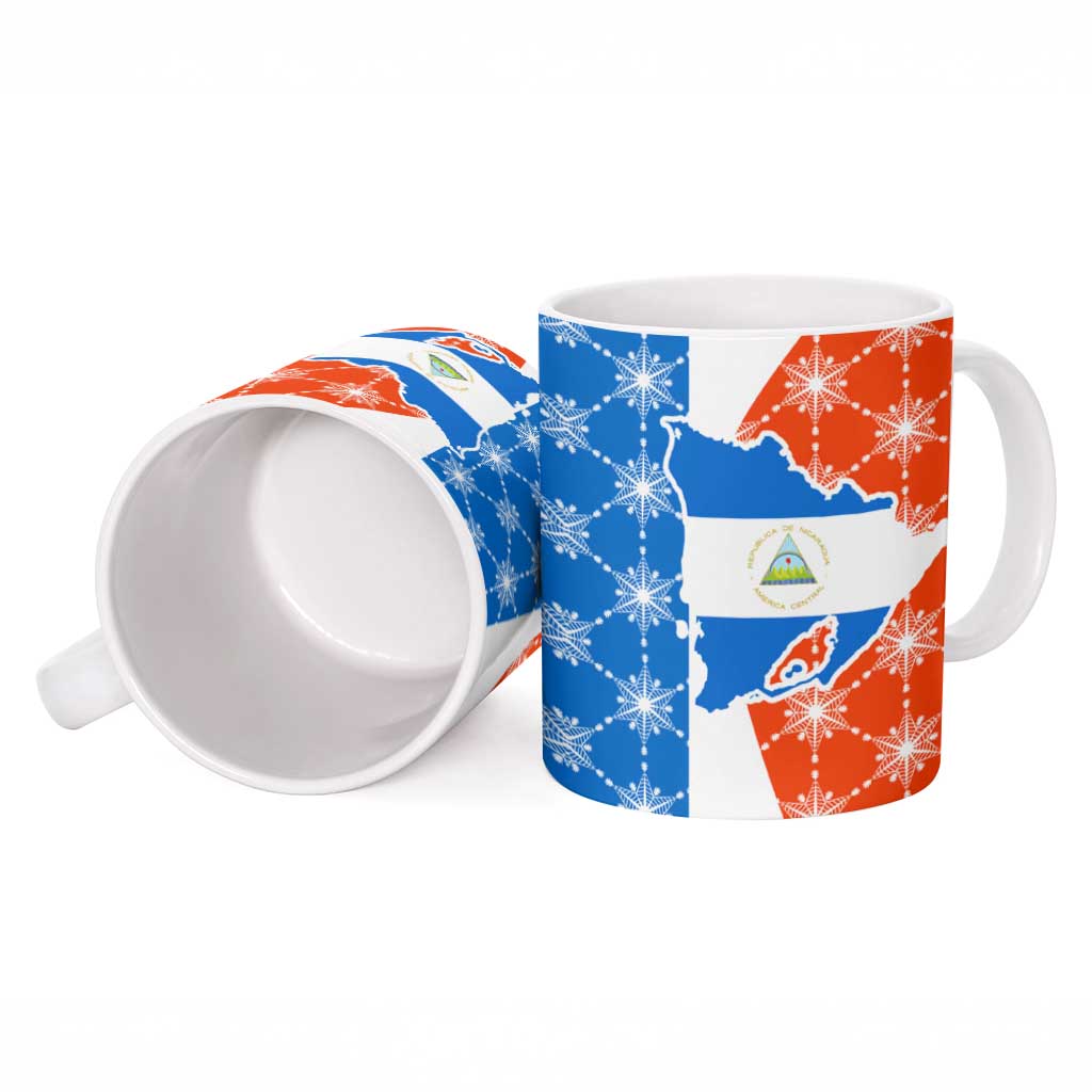 Nicaragua Christmas Ceramic Mug with Jaguar in Sleigh Christmas Tree Snowflakes and Flag Colors Design - Wonder Print Shop
