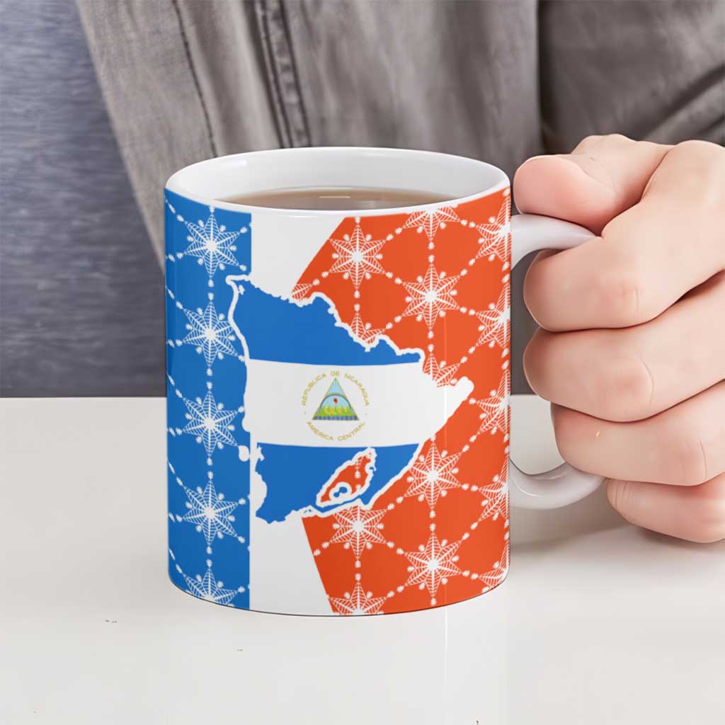 Nicaragua Christmas Ceramic Mug with Jaguar in Sleigh Christmas Tree Snowflakes and Flag Colors Design - Wonder Print Shop