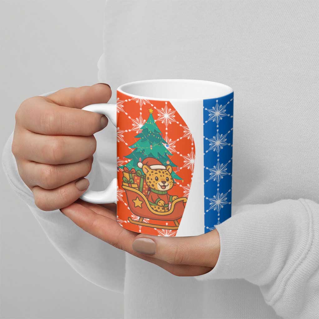 Nicaragua Christmas Ceramic Mug with Jaguar in Sleigh Christmas Tree Snowflakes and Flag Colors Design - Wonder Print Shop