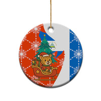 Nicaragua Christmas Ceramic Ornament with Jaguar in Sleigh Christmas Tree Snowflakes and Flag Colors Design - Wonder Print Shop