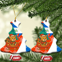 Nicaragua Christmas Ceramic Ornament with Jaguar in Sleigh Christmas Tree Snowflakes and Flag Colors Design - Wonder Print Shop