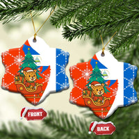 Nicaragua Christmas Ceramic Ornament with Jaguar in Sleigh Christmas Tree Snowflakes and Flag Colors Design - Wonder Print Shop